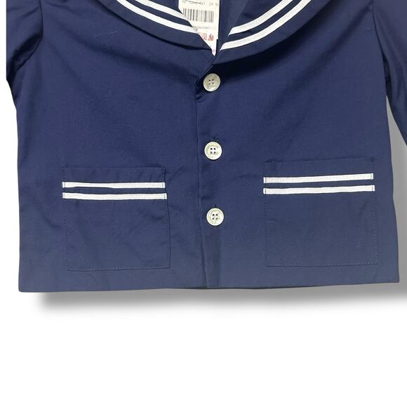 Vtg Goodlad Jacket Nautical Sailor Coastal Shirt Baby Coat Navy Blue White Sz 2T - Picture 5 of 13